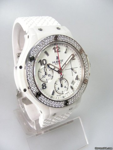 replica Hublot Big Bang chronographe 41mm white ceramique blanche lunette sertie diamants/diamonds bezel WATCHES 1 