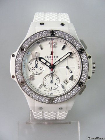 Hublot Big Bang chronographe 41mm white ceramique blanche lunette sertie diamants/diamonds bezel