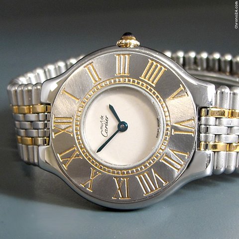Cartier "must de Cartier" Damenuhr, Stahl/Gold