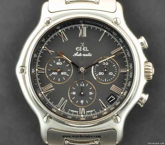 Ebel S/S Black Dial Automatic Chronograph B&P 1911