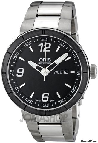 Oris TT1 Day Date Black Dial Stainless Steel Automatic Mens Watch 735-7651-4174MB