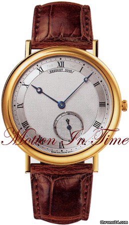 Breguet CLASSIQUE AUTOMATIC YELLOW GOLD ON STRAP w/ SILVER GUILLOCHE