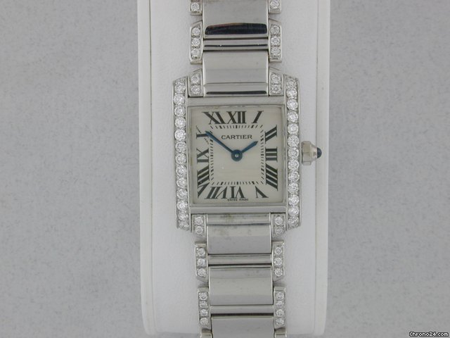 Cartier 18K White Gold Diamond Tank Francaise