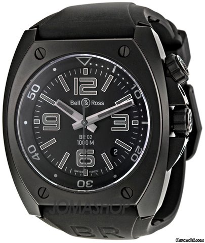 Bell & Ross Phantom Black Dial Automatic Black Rubber Mens Watch BR0292CAPH
