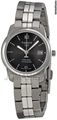 Tissot PR100 Black Dial Titanium Bracelet Ladies Watch T0493104406700