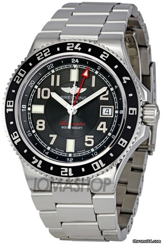 Breitling SuperOcean GMT Black Dial Automatic Stainless Steel Mens Watch A3238011-BA38SS