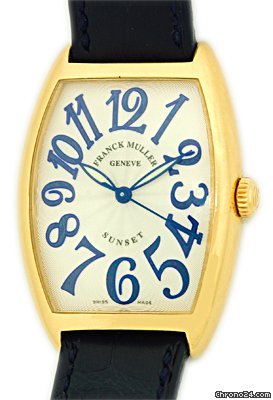 Franck Muller Gent's Medium Size 18K Yellow Gold  Cintree Curvex Sunset Strapwatch