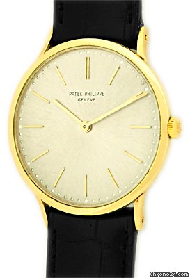 Patek Philippe Gent's Vintage 18K Yellow Gold  Calatrava Strapwatch Oyster/Silver Dial with Gold Baton Markers, Acrylic Crystal