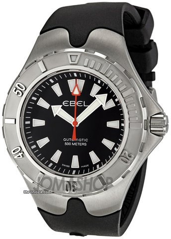 Ebel Sportwave Diver Black Dial Black Rubber Strap Mens Watch 1215581