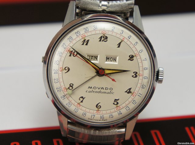 Movado Calendomatic steel case Breguet dial triple date