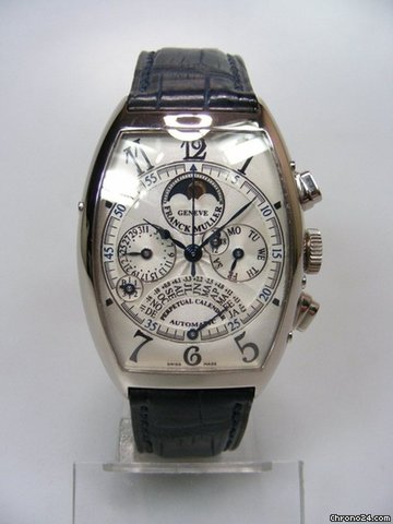 Franck Muller Curvex cintee 6850 QPE QuantiEme Perpetuel or blanc automatique chronographe retrograde avec annees bissextiles / Perpetual Calendar wihte gold Chronograph automatique retrograde with leap year