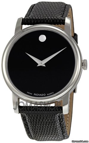 Movado Museum Black Dial Black Leather Strap Mens Watch 2100002