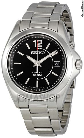 Seiko Stainless Steel Black Dial Kinetic Mens Watch SKA477
