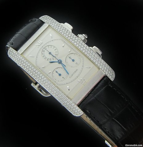 Cartier White Gold Tank American Chronograph with Factory Diamonds