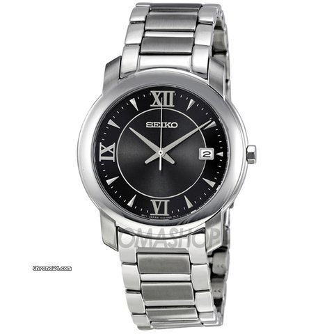 Seiko Dress Black Dial Stainless Steel Mens Watch SGEE95