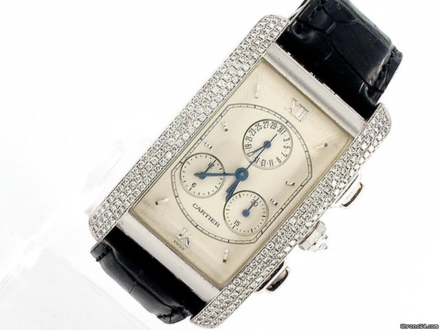 Cartier Tank Americaine Chronoflex, 18K/WG, Diamantbesatz