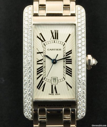 Cartier 18k W/G Diamond Set Case Mid-Size Tank Americaine