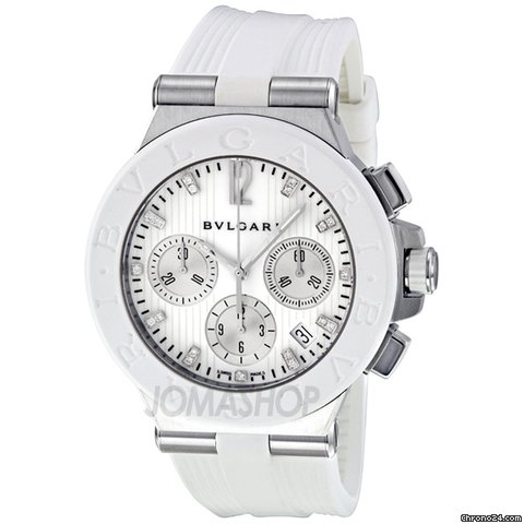 Bulgari Diagono Chronograph White Rubber Mens Watch 101801