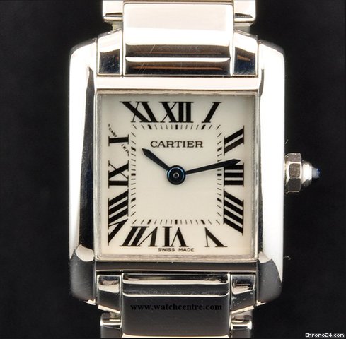 Cartier 18k White Gold Silver Dial Ladies Tank Francaise
