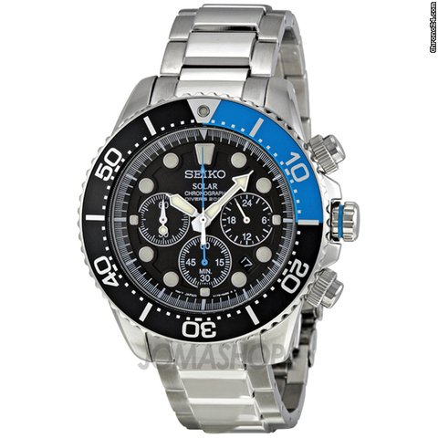 Seiko Solar Divers Black Dial Stainless Steel Mens Watch SSC017