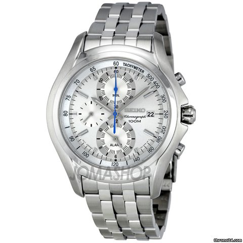 Seiko White Dial Chronograph Tachymeter Mens Watch SNAE81