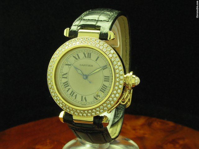 Cartier Pasha 18kt Gold Automatic Damenuhr Mit Brillant Besatz