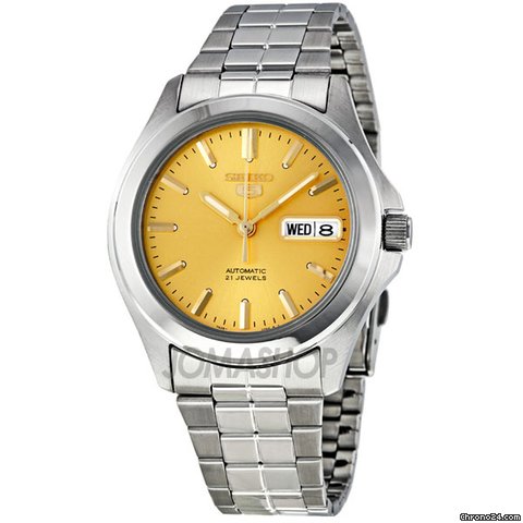 Seiko 5 Automatic Champagne Dial Link Bracelet Mens Watch SNKK91