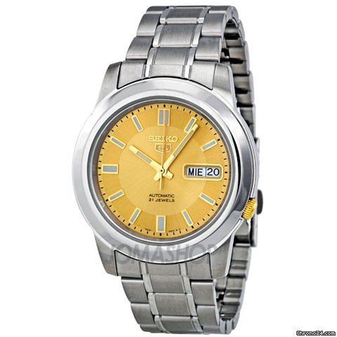Seiko 5 Automatic Stainless Steel Gold Dial Mens Watch SNKK13