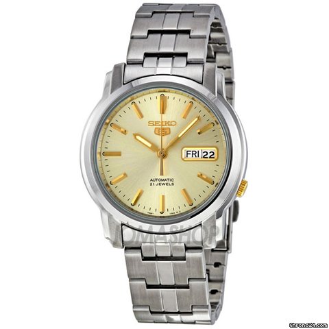 Seiko 5 Automatic Champagne Dial Link Bracelet Mens Watch SNKK69