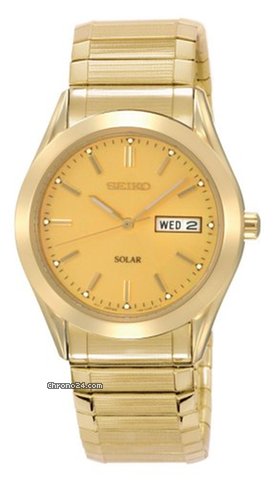 Seiko Solar Quartz Gold-tone Expansion Band Mens Watch SNE058