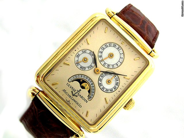 Ulysse Nardin "Michelangelo" - Calender, Mondphase, 18K Gelbgold, Leder
