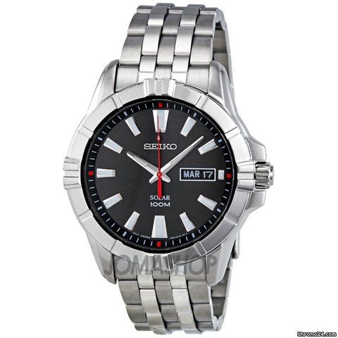 Seiko Black Dial Solar Power Stainless Steel Mens Watch SNE161