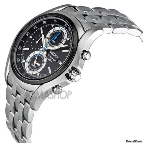 Seiko Black Dial Chronograph Stainless Steel Mens Watch SNAE83 WATCHES 2