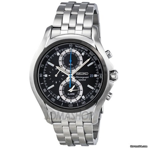 Seiko Black Dial Chronograph Stainless Steel Mens Watch SNAE83
