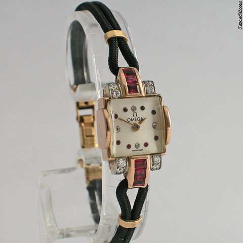 Omega retro ladie's watch with diamonds and rubies