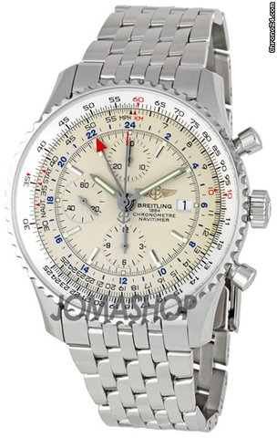 Breitling Navitimer World Mens Stainless Steel Watch with Silver Dial A2432212-G571SS