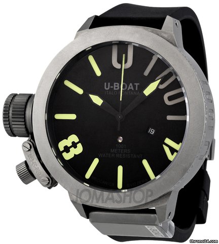U-Boat Classico U-1001 Automatic Black Dial Black Rubber Mens Watch 2081