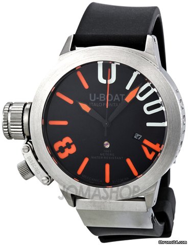 U-Boat Classico Black Stainless Steel Rubber Automatic Mens Watch 6449