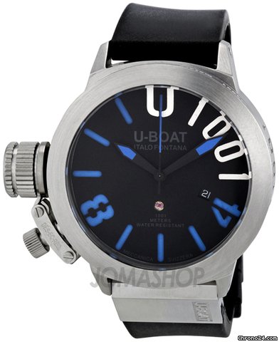U-Boat Classico Black Stainless Steel Rubber Automatic Mens Watch 6448