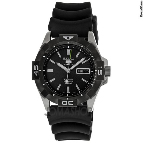 Seiko Sports Black Dial Rubber Strap Automatic Mens Watch SNZH05