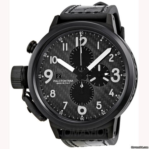 U-Boat Flightdeck Black Stainless Leather Automatic Mens Watch 6203