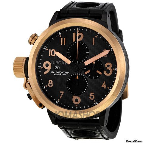 U-Boat Flightdeck Automatic Black Stainless Steel Leather Mens Watch 1838