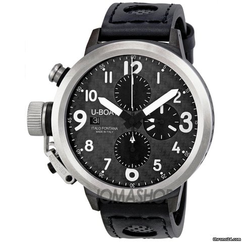 U-Boat Flightdeck Automatic Black Leather Strap Mens Watch 6451