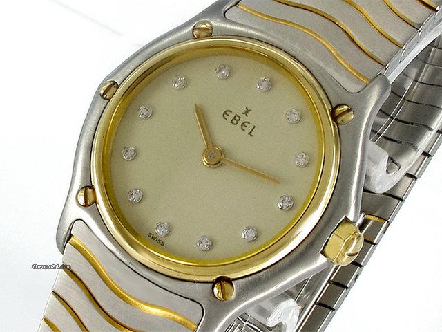 Ebel "Classic Wave" Damenuhr, Edelstahl/Gelbgold -Diamantziffer.r