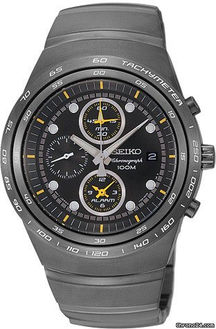 Seiko Black Dial Alarm Chronograph Grey PVD Steel Mens Watch SNAA87P1