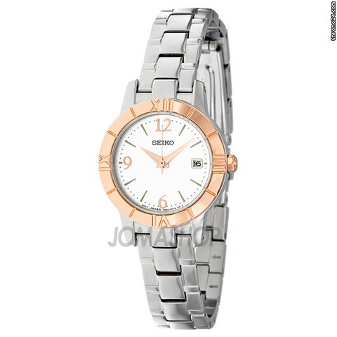 Seiko Silver Dial Rose Gold-tone Bezel Ladies Watch SXDE36