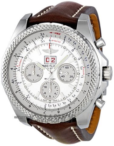 Breitling Bentley 6.75 Silver Stainless Steel Leather Automatic Mens Watch A4436412-G679BRLD