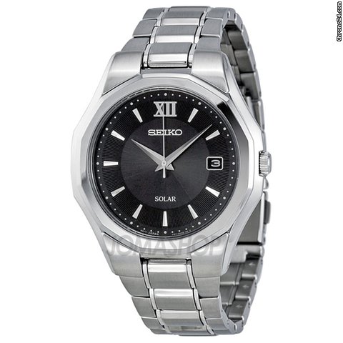 Seiko Solar Black Stainless Steel Mens Watch SE-SNE155
