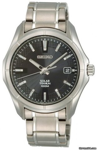 Seiko Black Dial Grey Titanium Mens Watch SNE141