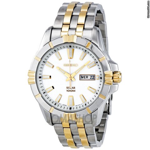 Seiko Solar White Dial Two-tone Stainless Steel Mens Watch SNE162